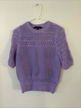 White House Black Market Lilac Crochet Crewneck Sweater